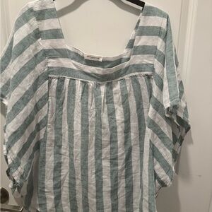 beachlunchlounge Green and White Striped Blouse XL